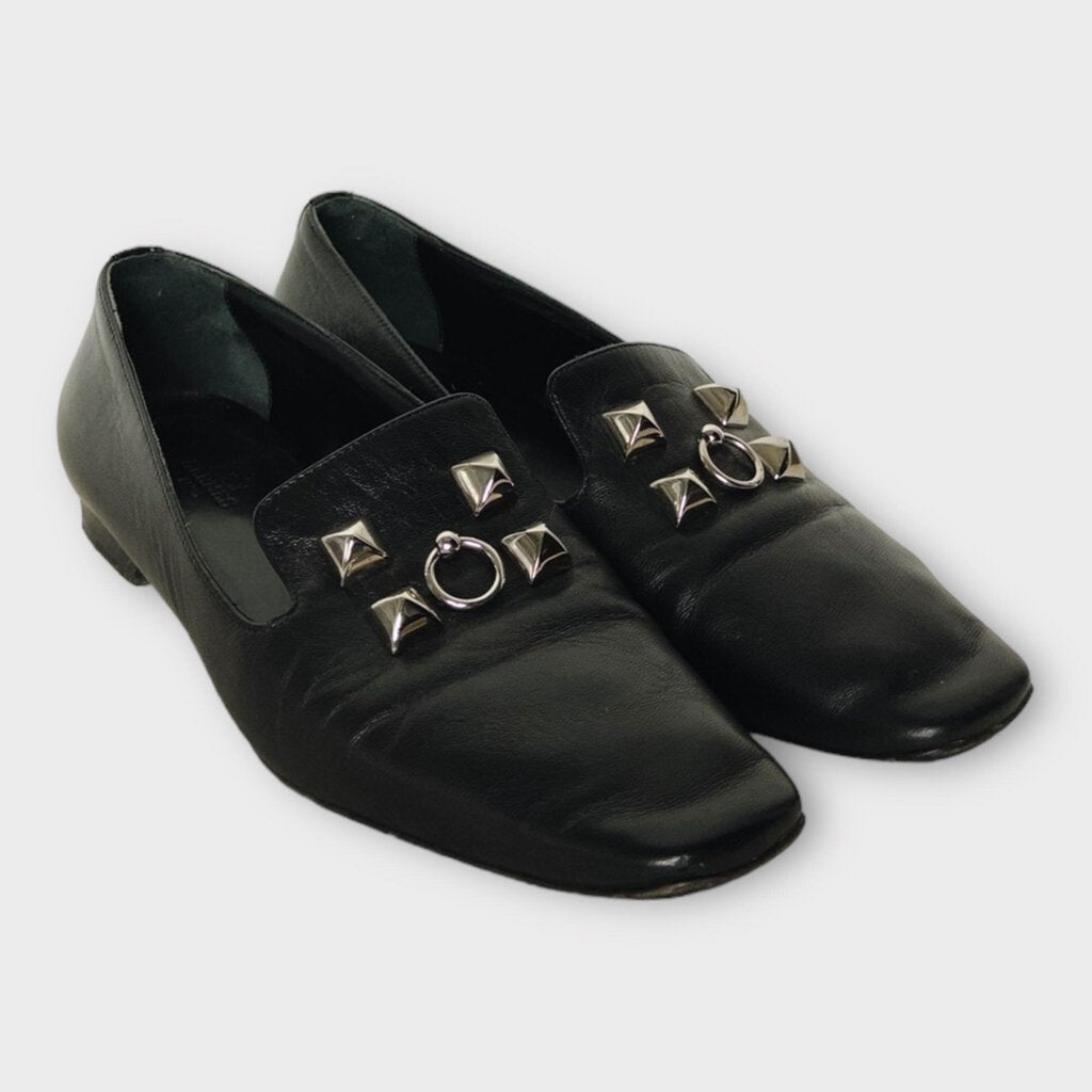 Black Leather Studded Loafer