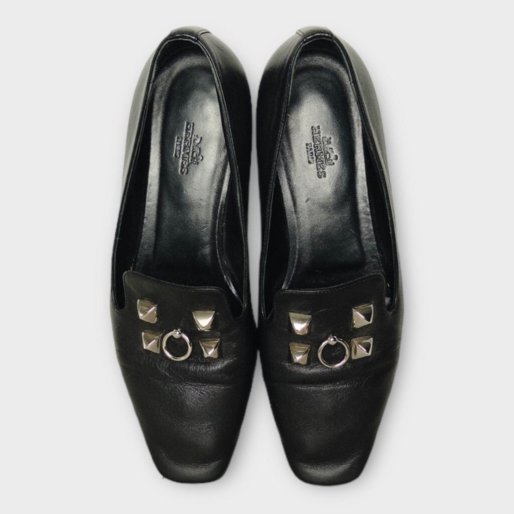 Black Leather Studded Loafer