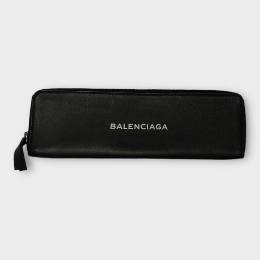 Balenciaga Black Leather Long Logo Wallet