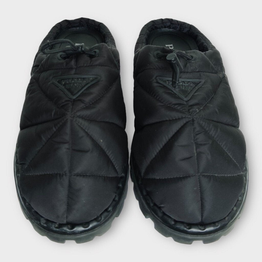 Prada FW21 Black Nylon Quilted Mules