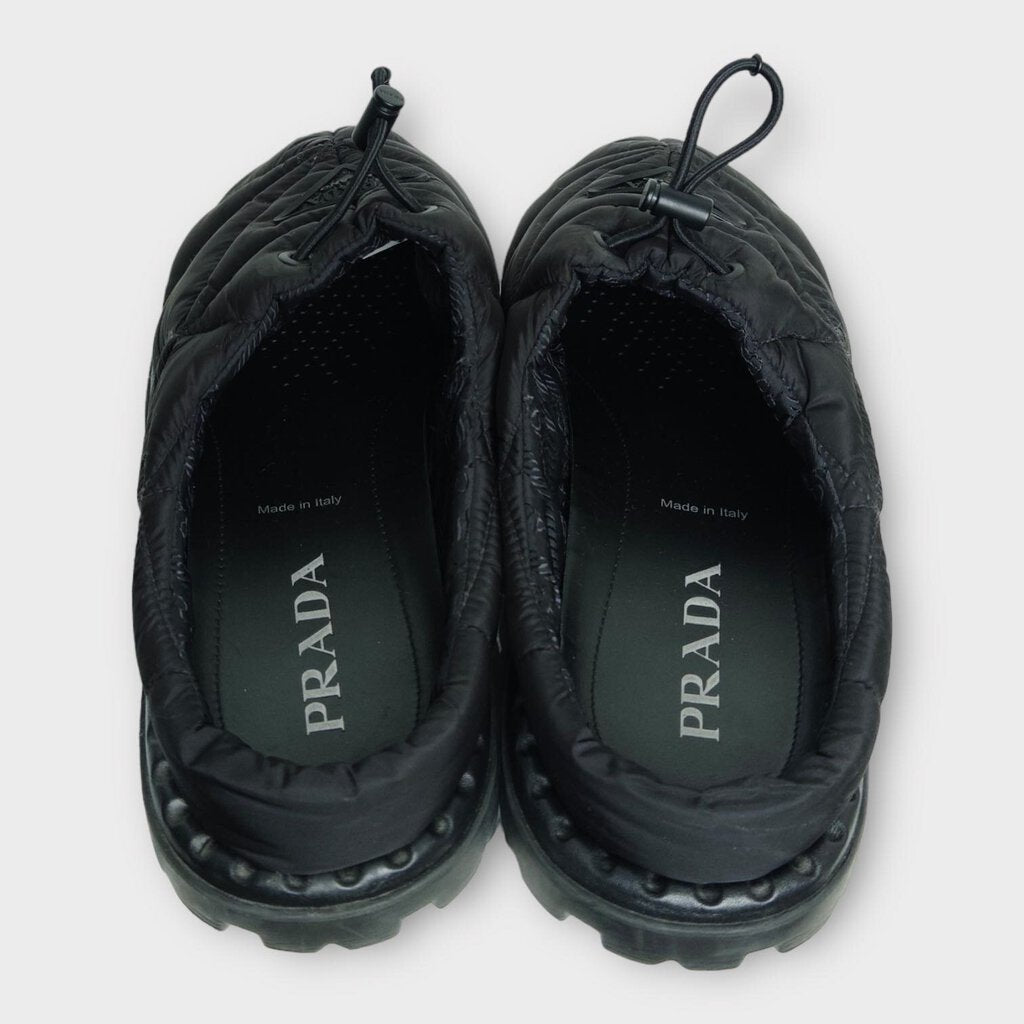 Prada FW21 Black Nylon Quilted Mules