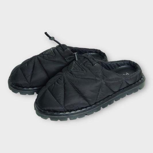 Prada FW21 Black Nylon Quilted Mules