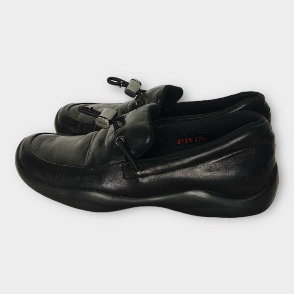 Prada Sport Black Leather Toggle Front Loafer