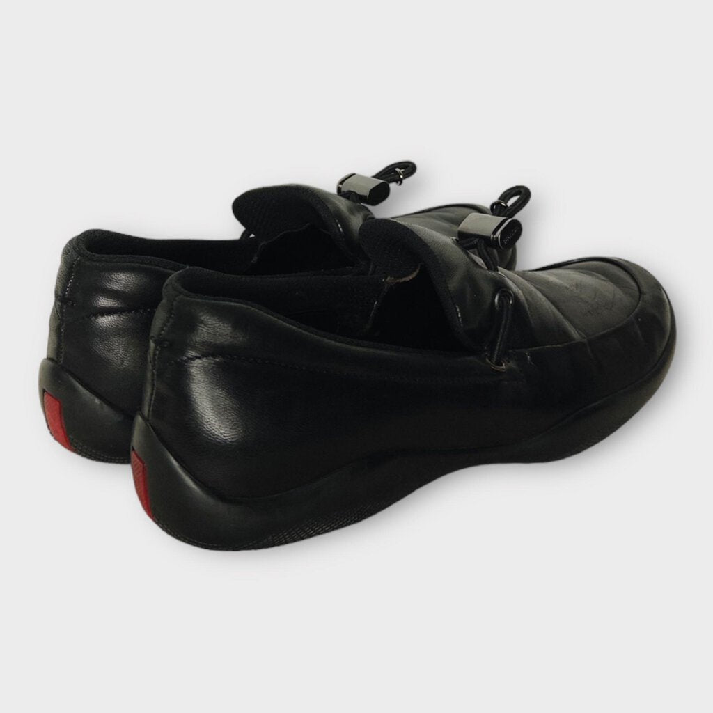 Prada Sport Black Leather Toggle Front Loafer