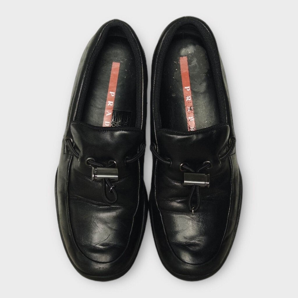 Prada Sport Black Leather Toggle Front Loafer