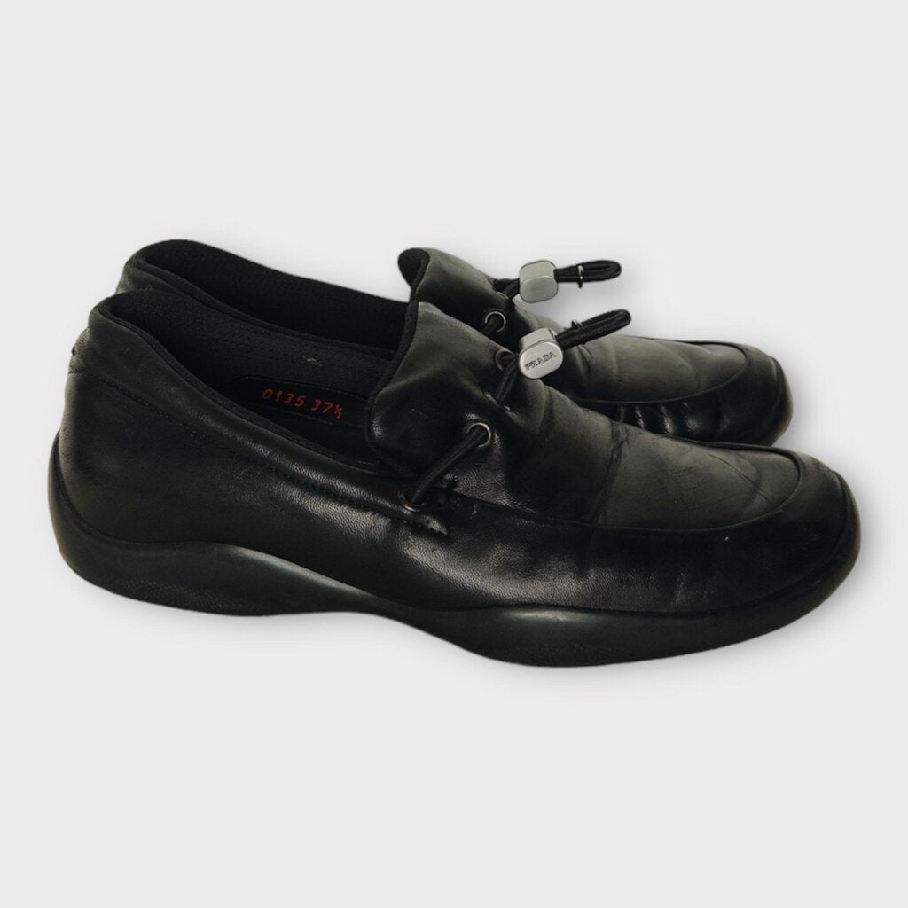 Prada Sport Black Leather Toggle Front Loafer