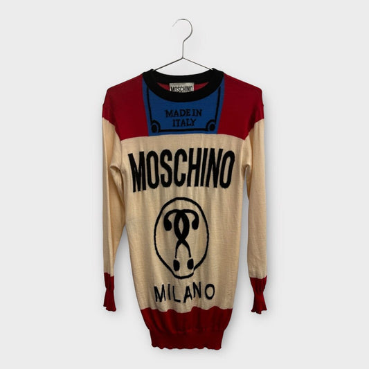 Moschino Couture! 2016 Red Graphic Wool Knit Dress