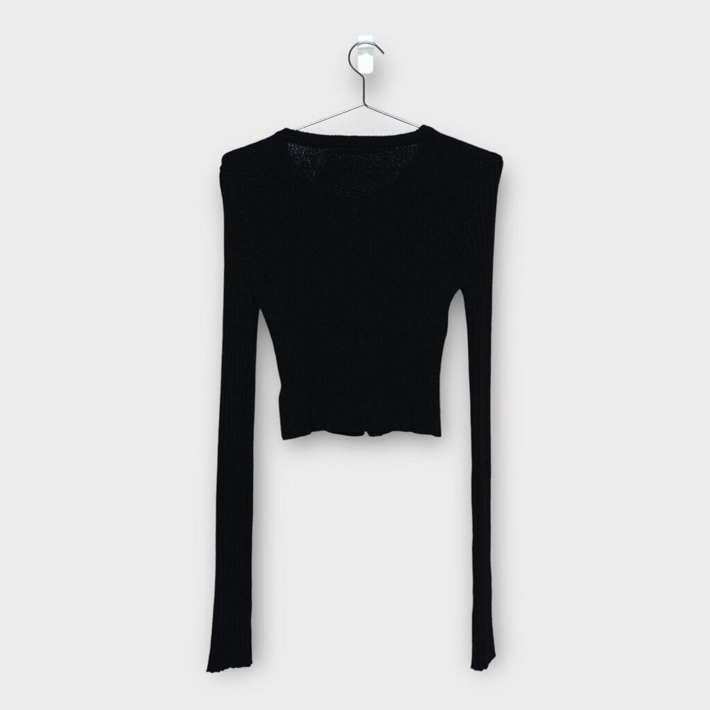 The Open Product Black Cut Out Knit Long Sleeve Top