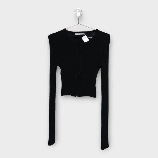 The Open Product Black Cut Out Knit Long Sleeve Top