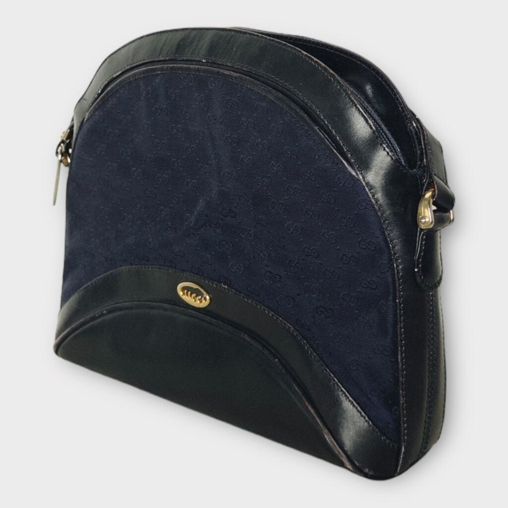 Gucci Vintage 70s Black & Blue Sling Shoulder Bag