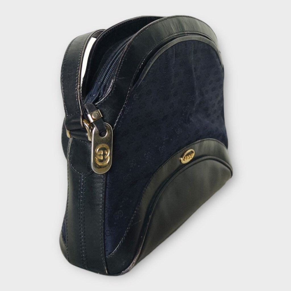 Gucci Vintage 70s Black & Blue Sling Shoulder Bag