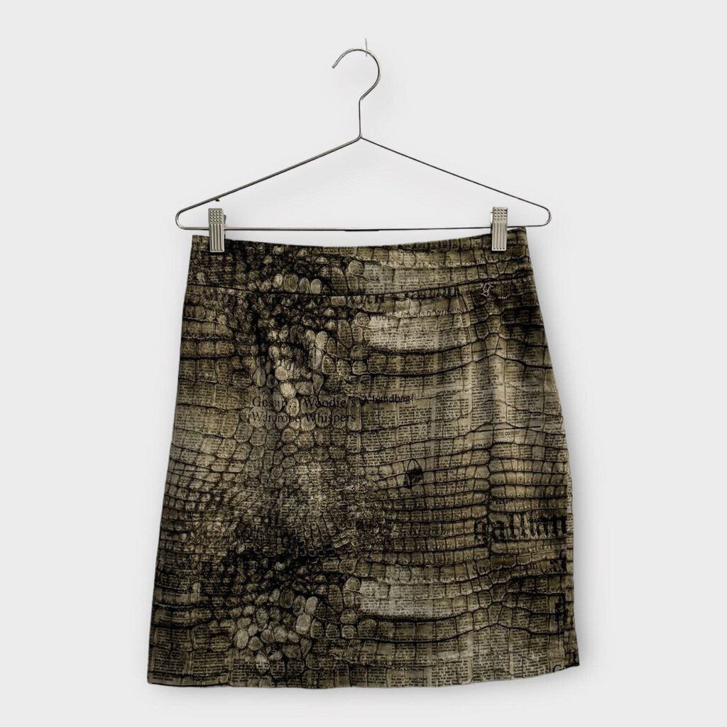 Galliano Khaki Snakeskin Newspaper Print Skirt