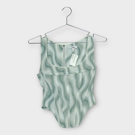 Miaou Green & White Wavy Print Mesh Corset