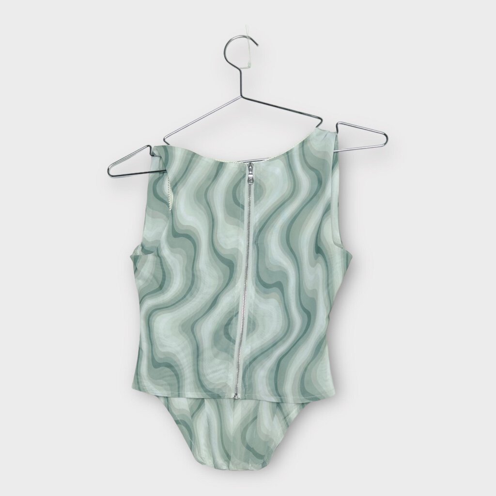 Miaou Green & White Wavy Print Mesh Corset