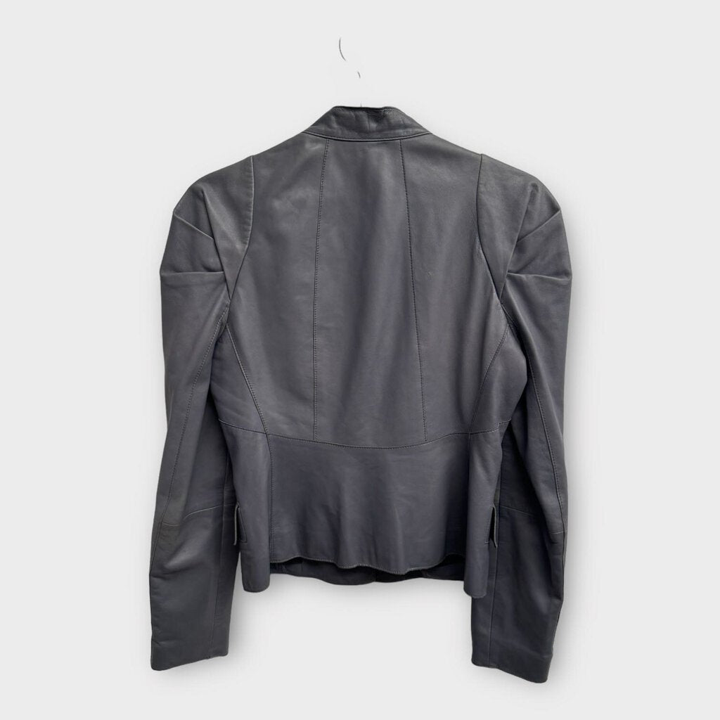 Hugo Boss Blue Leather Puff Sleeve Jacket