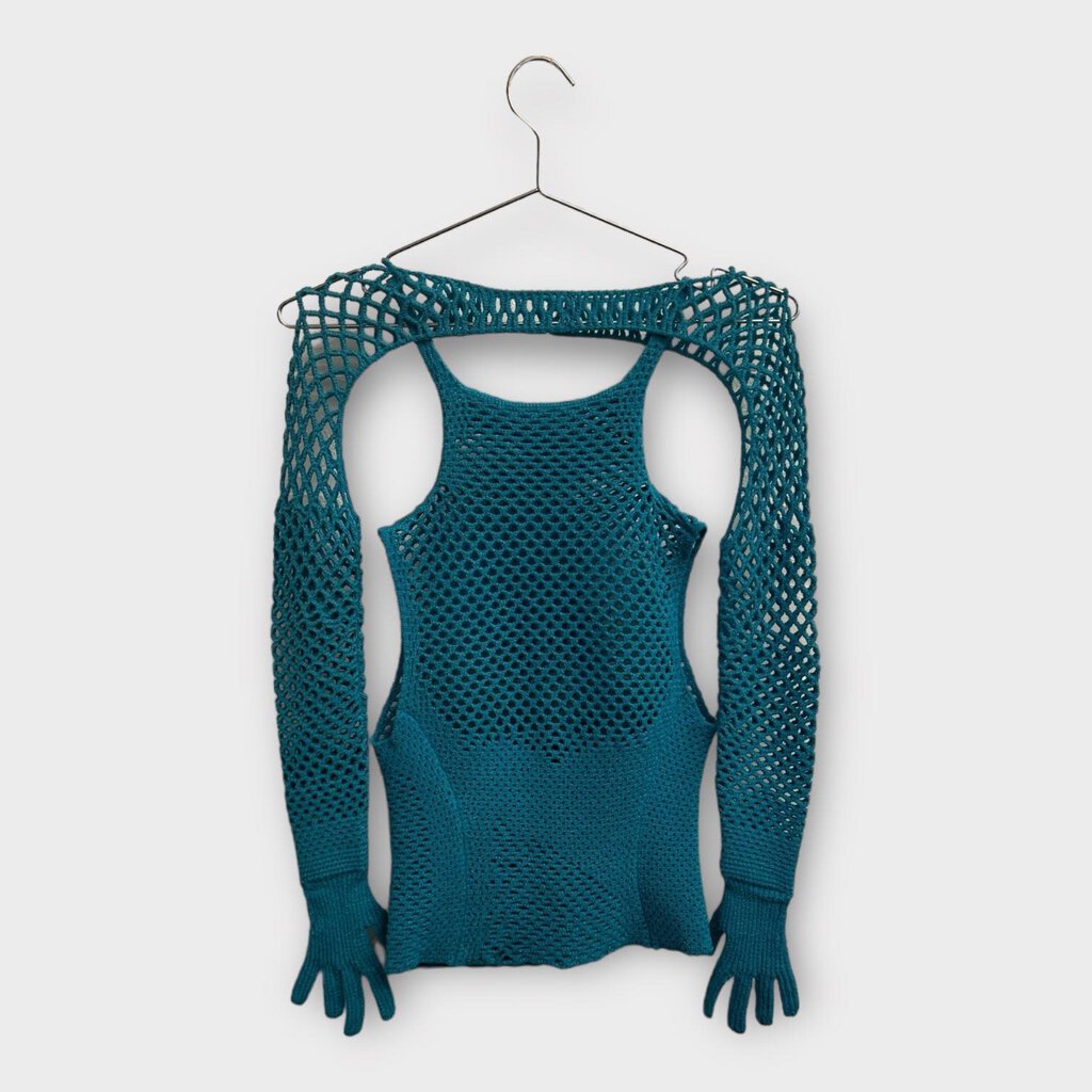 Isa Boulder Teal Map Cut Out Stretch Top & Bolero Gloves