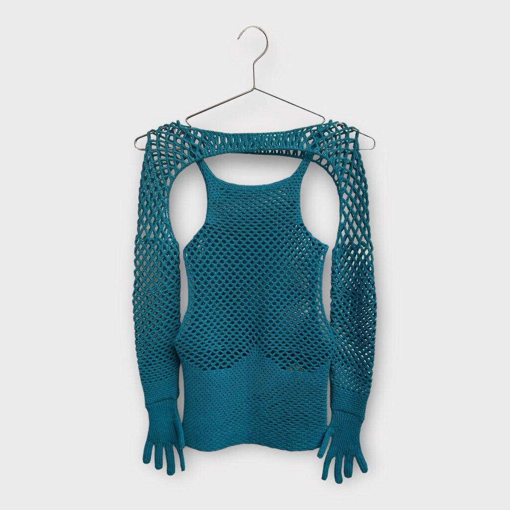 Isa Boulder Teal Map Cut Out Stretch Top & Bolero Gloves