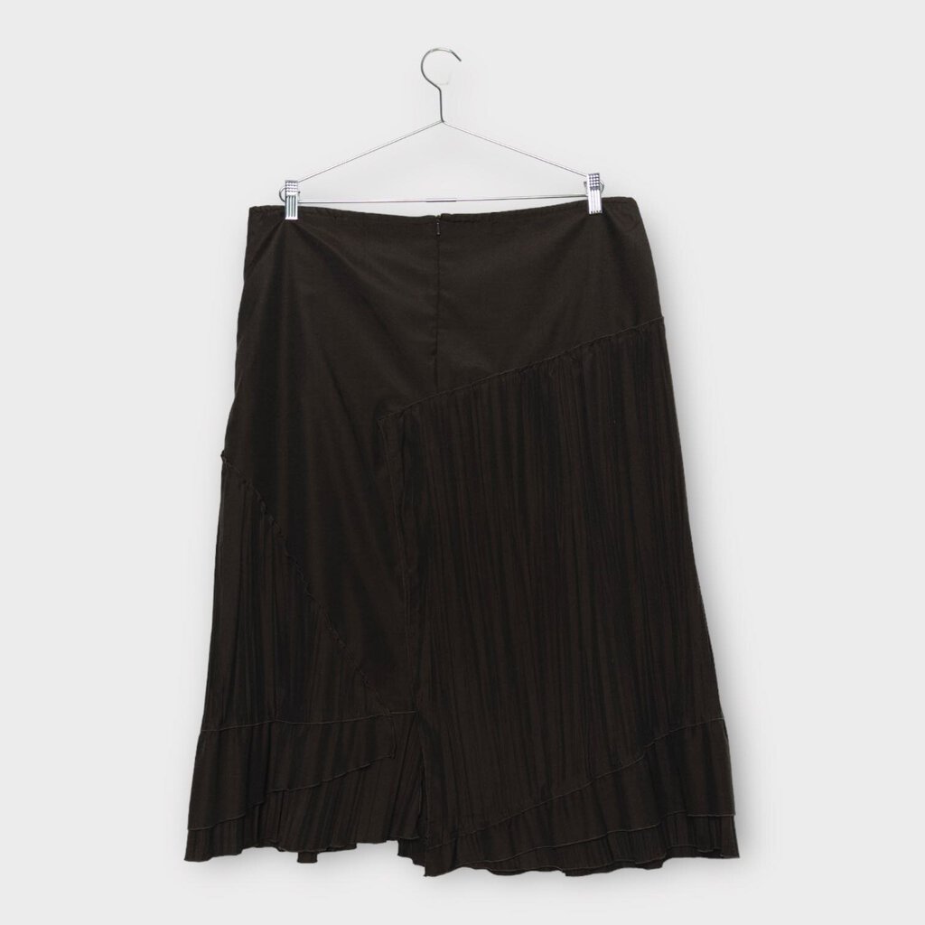 Vintage Dark Brown Pleated Rosette Detail Midi Skirt