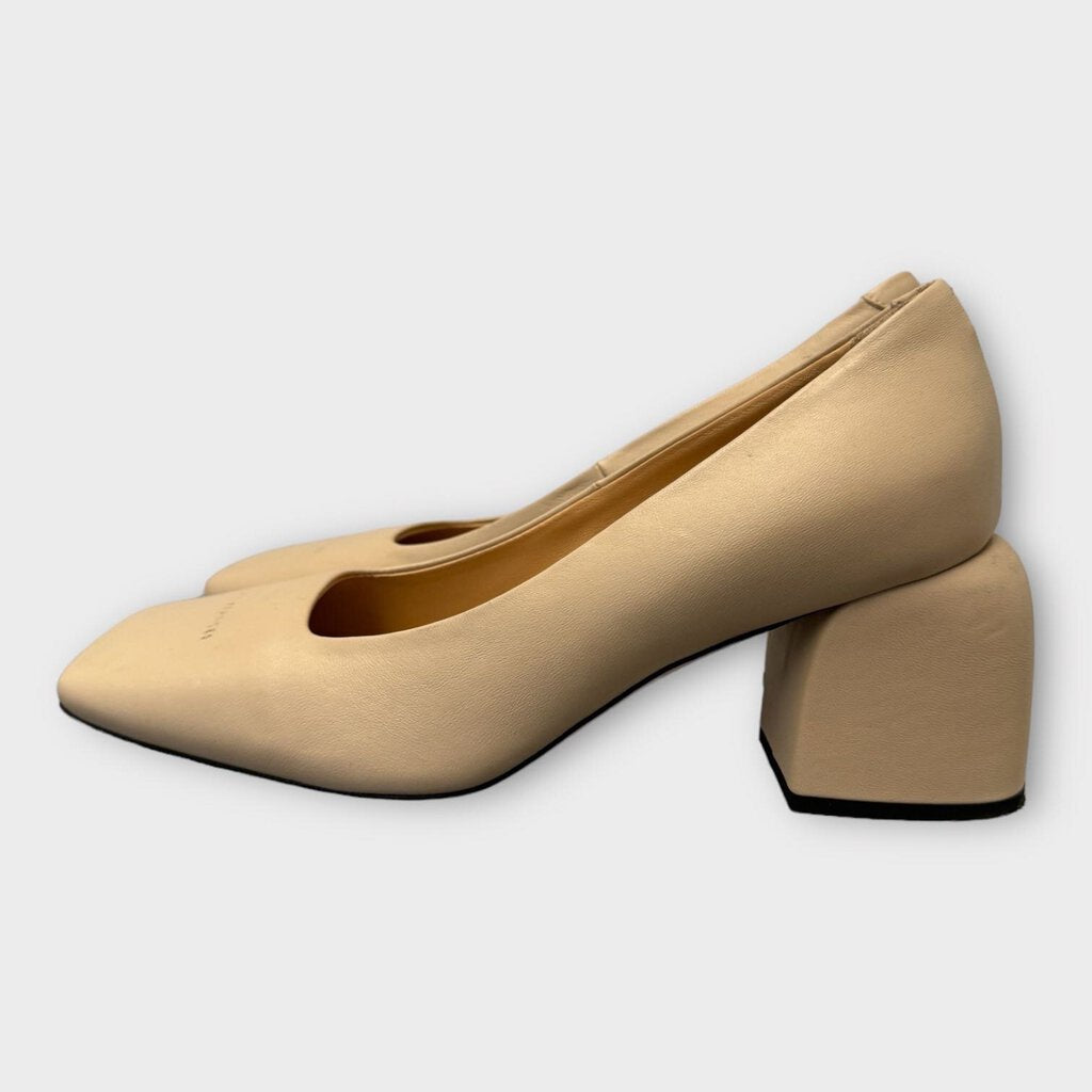 Dear Frances Cream Block Heel Square Toe Court Heels