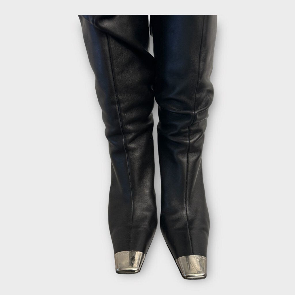 Sergio Rossi Black Metal Toe Cap Over The Knee Boots