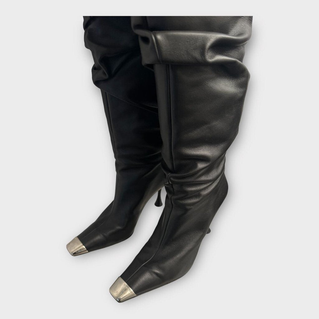 Sergio Rossi Black Metal Toe Cap Over The Knee Boots