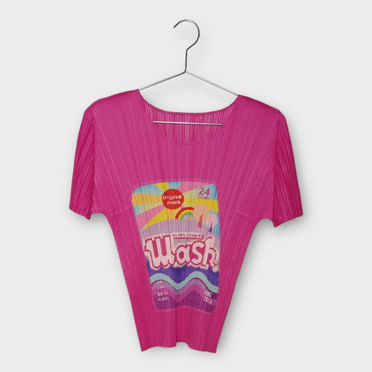 Issey Miyake Pleats Please Pink Detergent Graphic Top