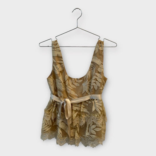 Anna Sui Gold Tiered Lace Top