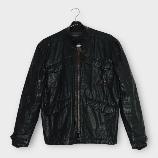 Evisu Black Waxy Finish Bomber Jacket