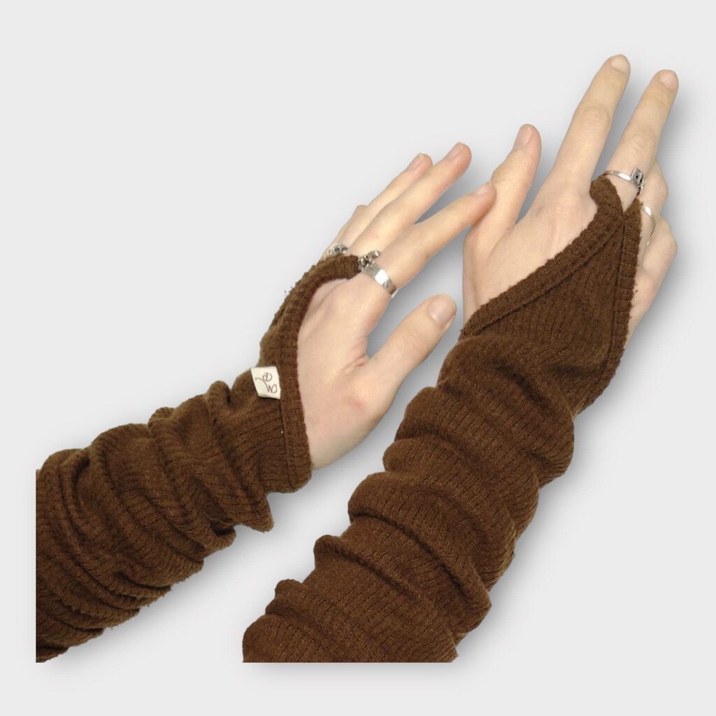 Maroske Peech Brown Wool Blend Gathered Arm Warmers