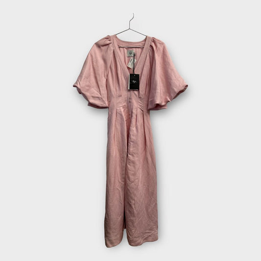 Aje Pink Linen Evermore Midi Dress