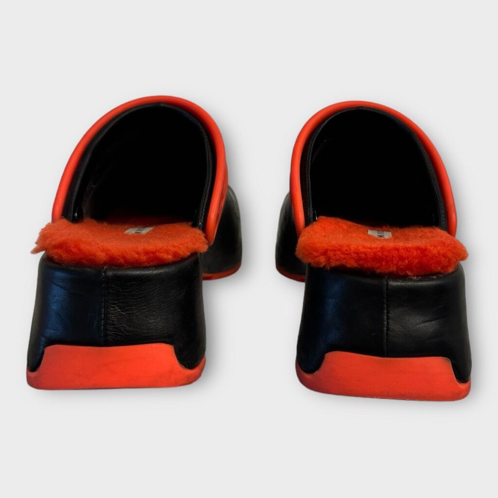 Miista Black & Orange Fleece Lined Leather Clogs