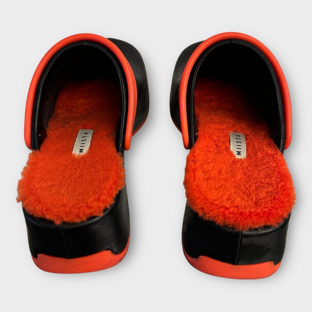 Miista Black & Orange Fleece Lined Leather Clogs