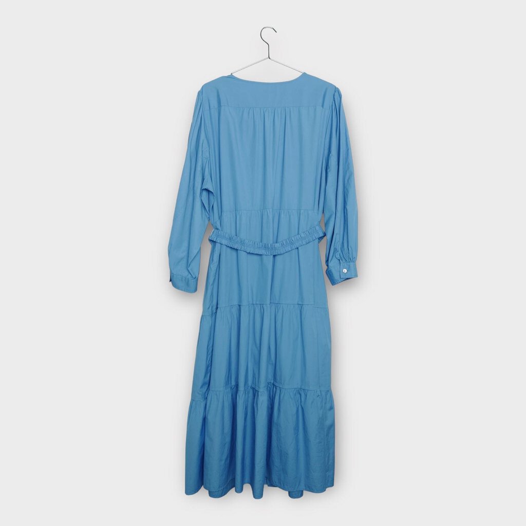 Commonry Blue Long Sleeve Button Front Belted Maxi Dress