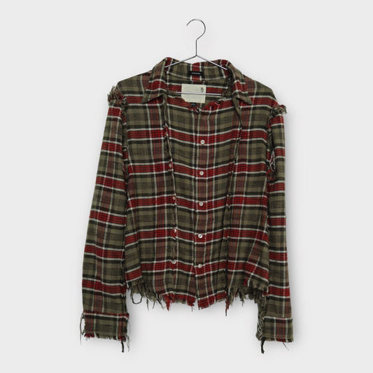 R13 Green & Red Plaid Raw Hem Shirt