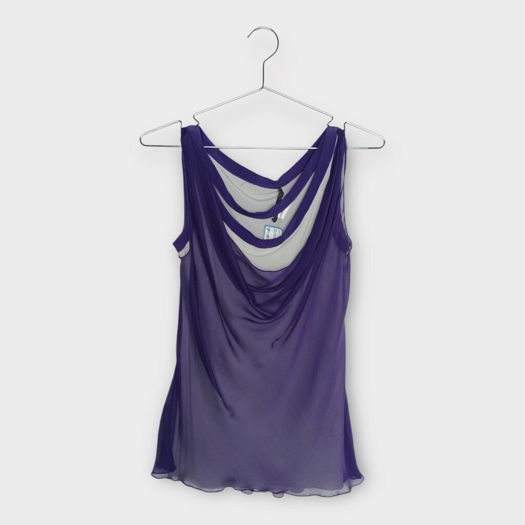 Alberta Ferretti Purple White Silk Drape Singlet