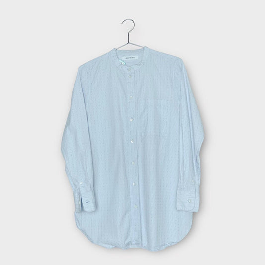 Norse Projects Blue Cotton Pin Stripe Collarless Shirt