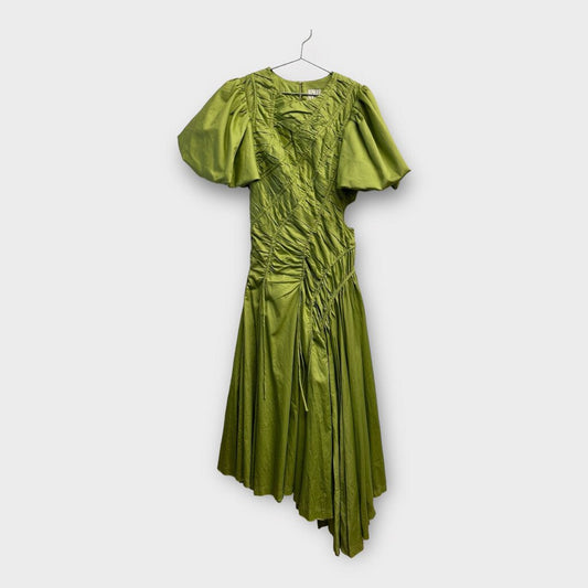 Aje. Green Ruched Puff Sleeve Maxi Dress