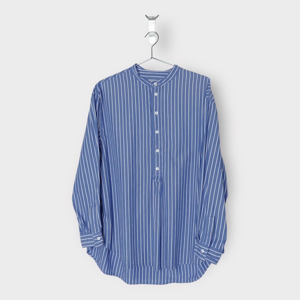 Matteau Blue & White Stripe Cotton Collarless Shirt