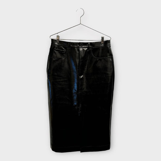 On Parks Black Faux Leather Patent Midi Skirt