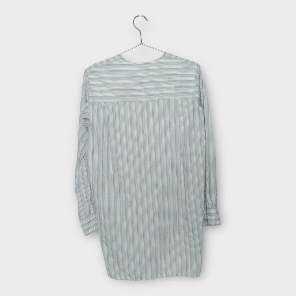 Celine White & Blue Pinstripe Round Neck Shirt