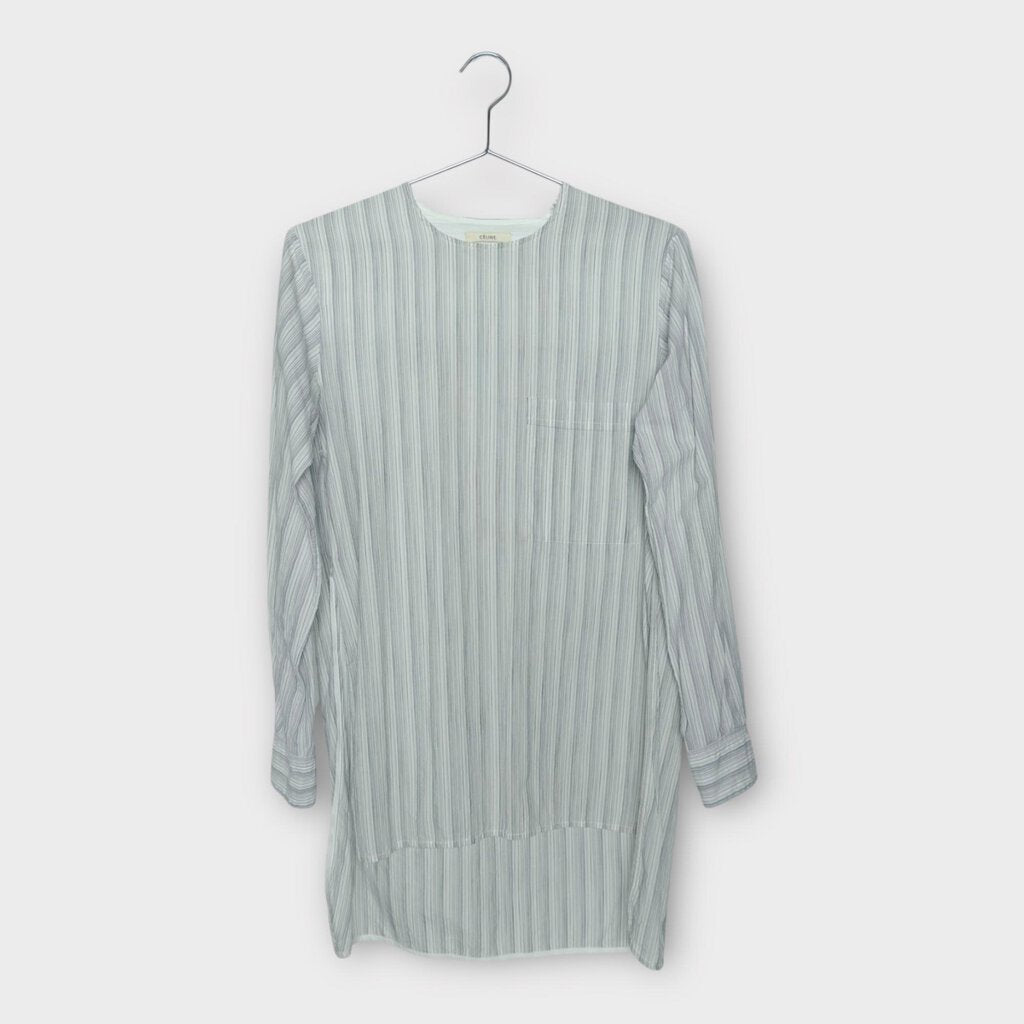 Celine White & Blue Pinstripe Round Neck Shirt