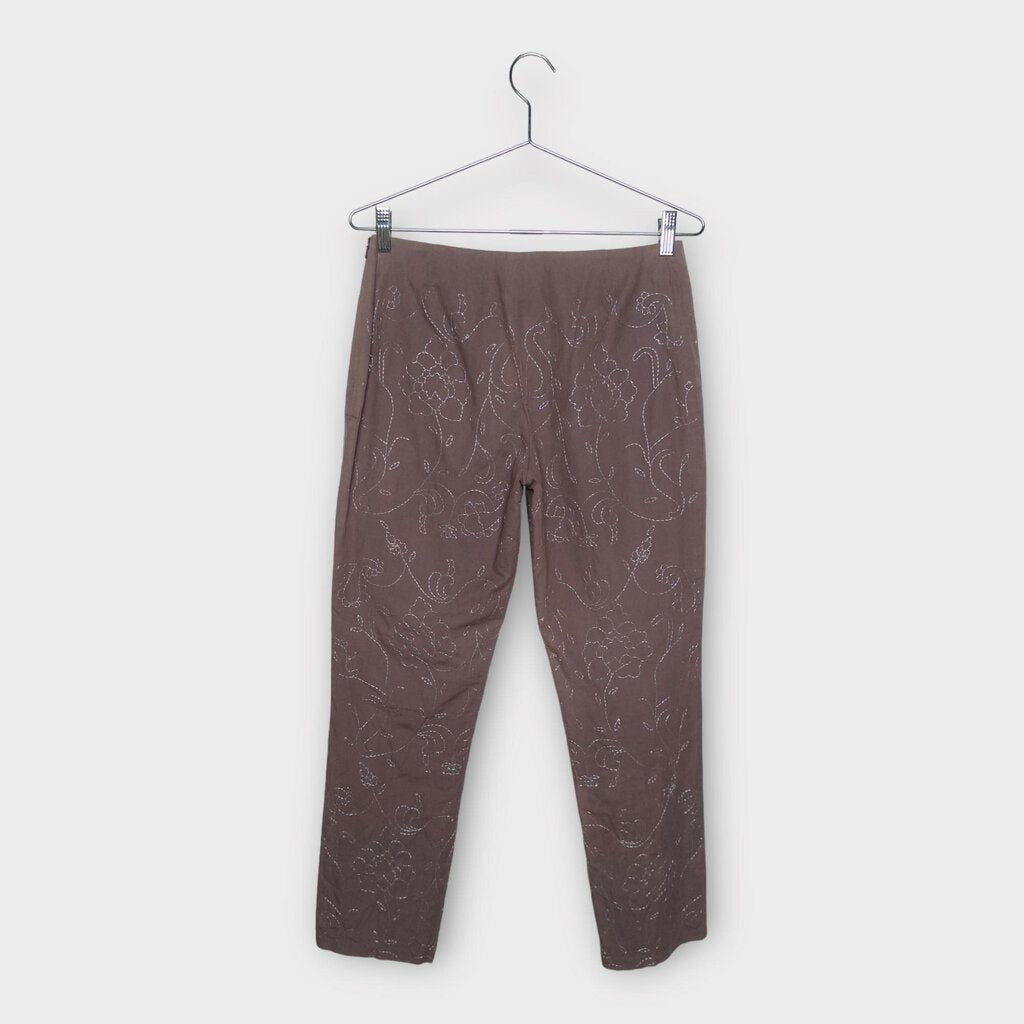 Nicole Farhi Purple & Silver Floral Stitch Tapered Pant