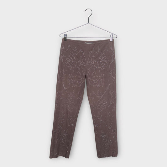 Nicole Farhi Purple & Silver Floral Stitch Tapered Pant