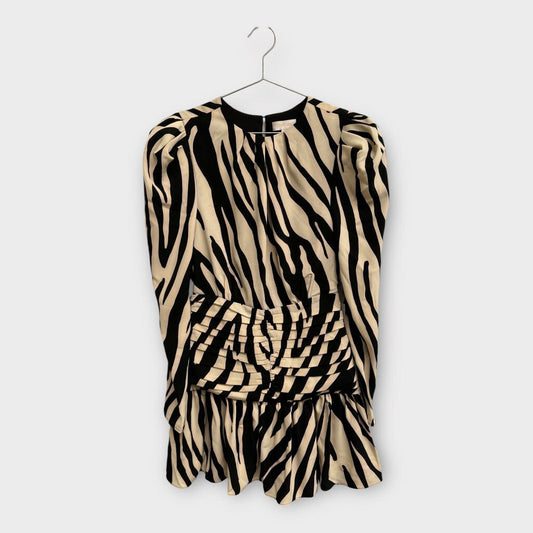 Ronny Kobo White Zebra Ruffled Dress