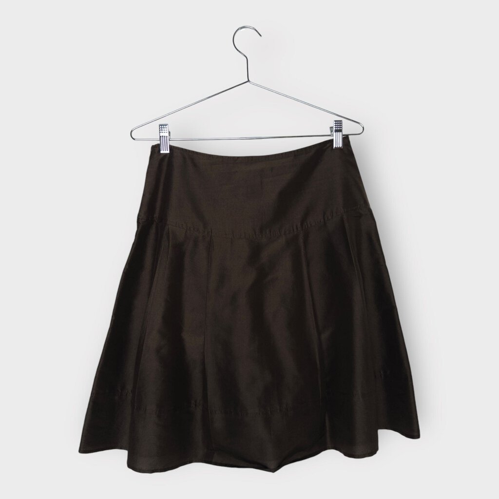 Laundry By Shelli Segal Brown Silk Wide Pleat Skirt