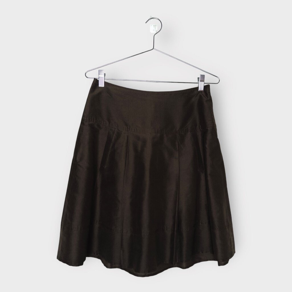 Laundry By Shelli Segal Brown Silk Wide Pleat Skirt