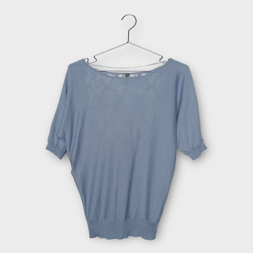 Naf Naf Blue Lace Panel Batwing Top