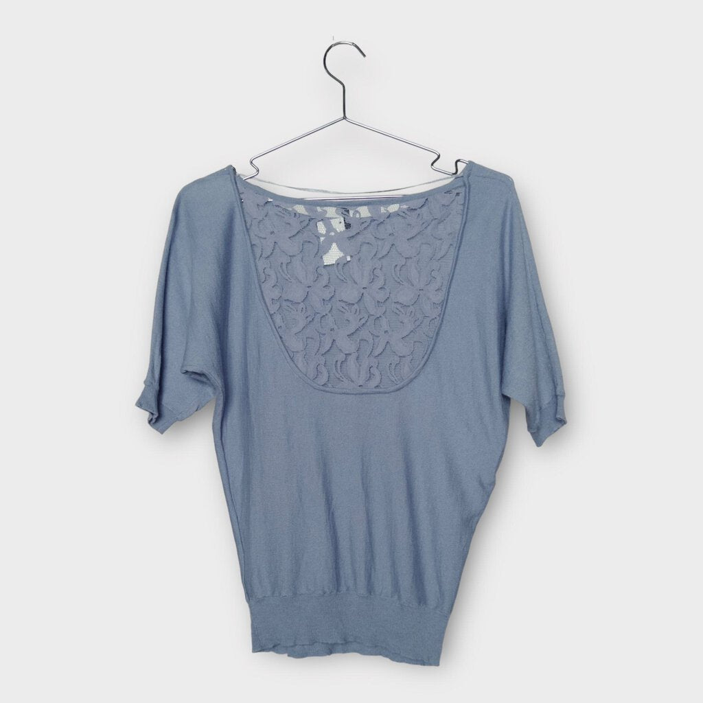 Naf Naf Blue Lace Panel Batwing Top