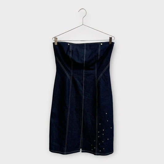 Lynn Cantin Navy Denim stud Strapless Dress