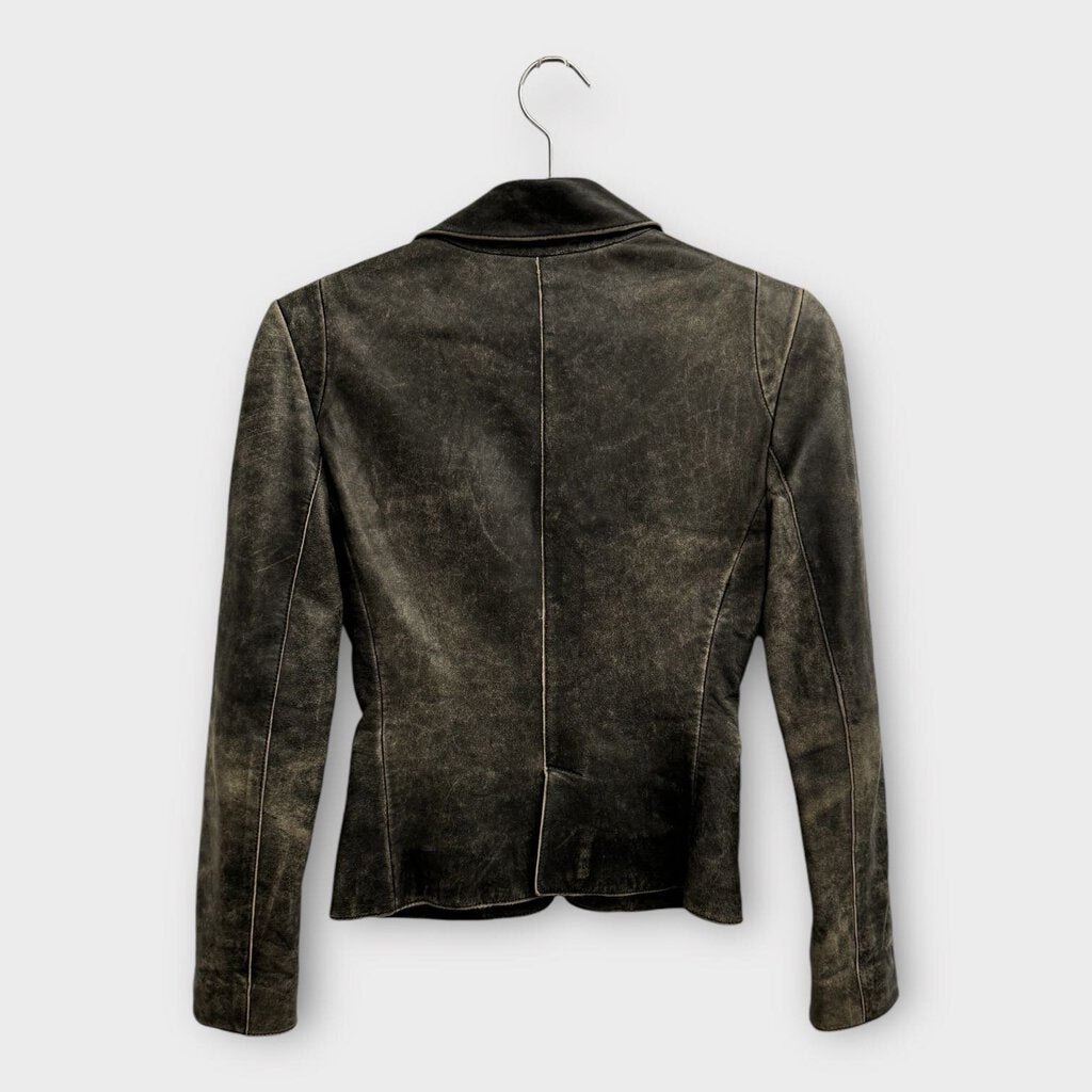 Armani Exchange Brown Distressed Leather Blazer